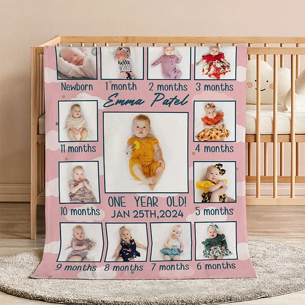 Personalisierte 1-12 Monate Baby Fotos weiche Decke mit Namen und Datum Zimmer Dekoration Geburtstagsgeschenk für Baby