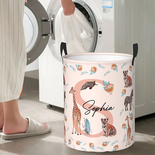 Personalisierte Dschungel-Tier großen Spielzeug-Wäschekorb mit Namen und Initial wasserdicht Oxford Tuch Baby Dusche Housewarming Geschenk für Familie
