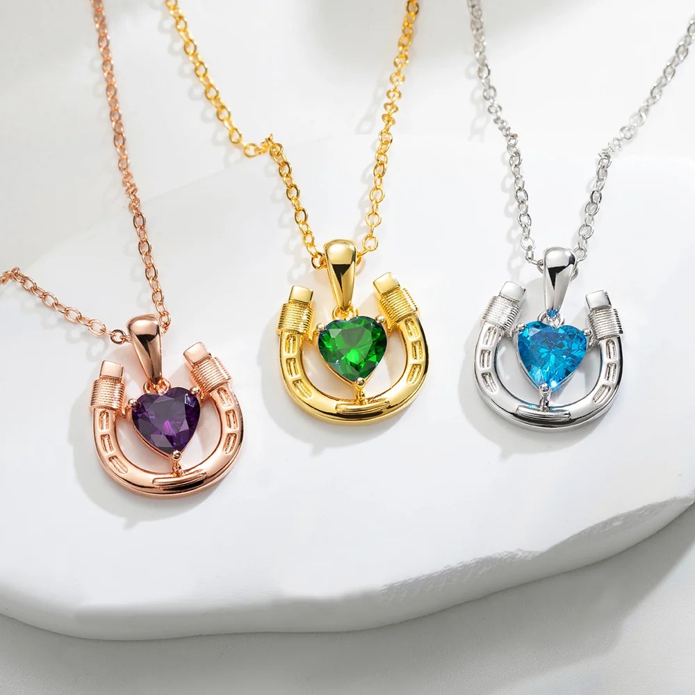 Hufeisen Halskette mit Herz Birthstone Glücksbringer