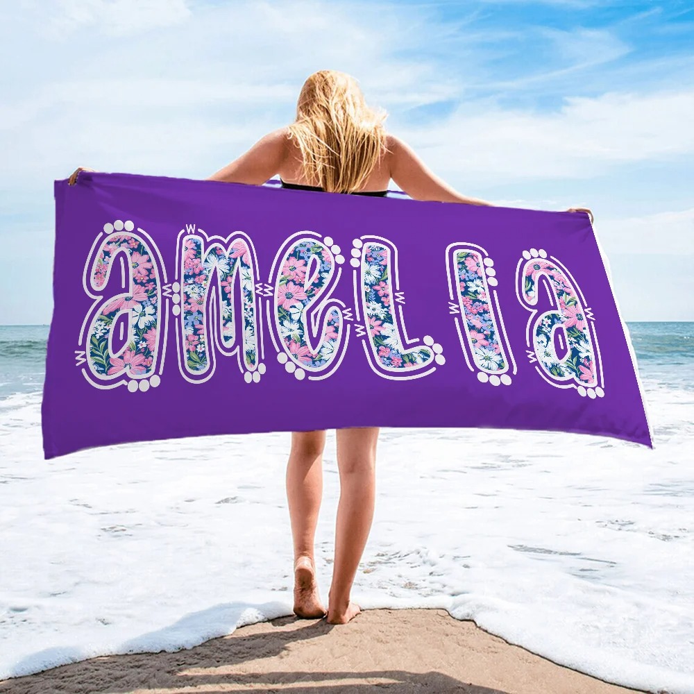 Multicolor Floral Name Oversized Strand Handtuch