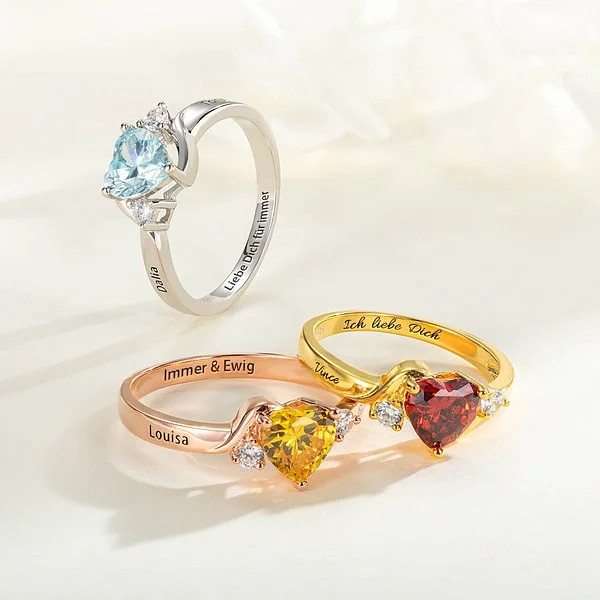 Personalisierter Herz Geburtsstein Ring mit Text Gravur