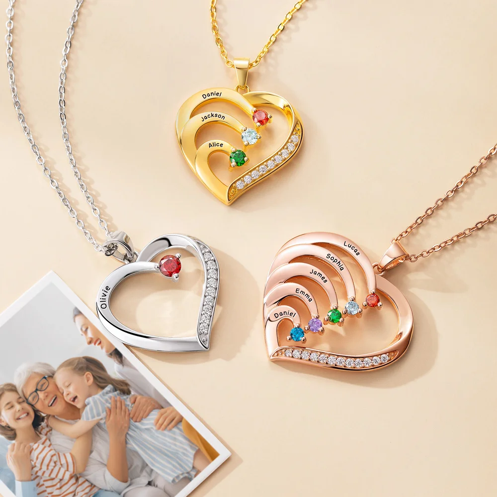 Personalisierte Sterling Silber Halskette mit Geburtsstein für Mama