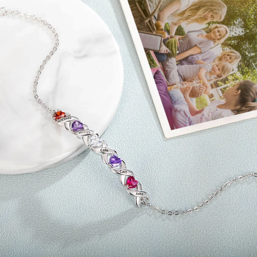 Personalisiertes Armband mit Namen und Geburtssteine Geschenk für Mama