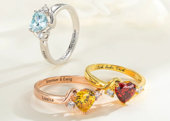 12 Ringe mit personalisierten Geburtssteinen entsprechend dem Monat