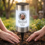 Personalisiertes Solar Grablicht mit Trauerspruch und Foto