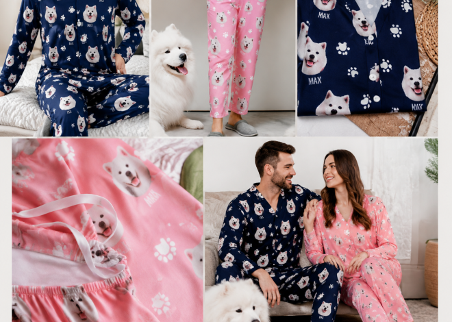 Personalisierter Schlafanzug mit Hundemotiv: Langarm Pyjama Set mit eigenem Hund Foto und Namen