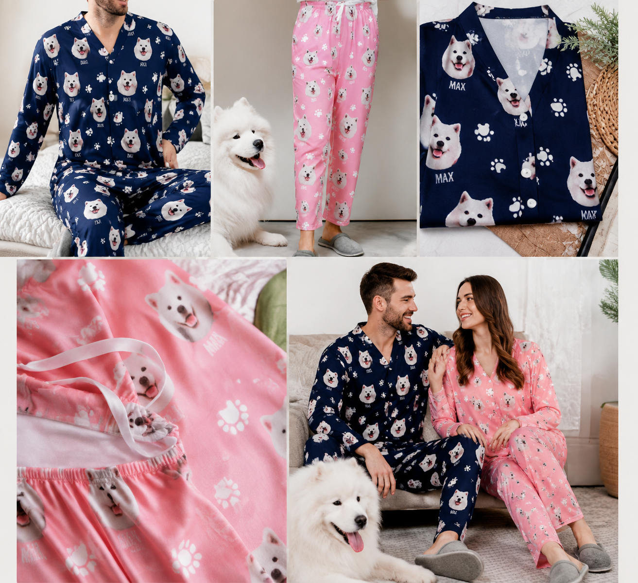 Personalisierter Schlafanzug mit Hundemotiv: Langarm Pyjama Set mit eigenem Hund Foto und Namen