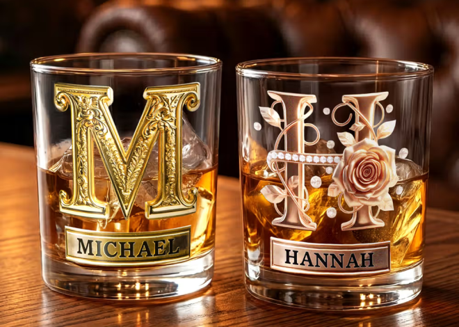 Personalisiertes Whiskyglas im Barock-Design mit Initiale und Namensdruck: Edles Trinkgefäß für Kenner
