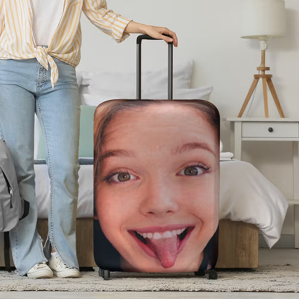Personalisierte Koffer-Schutzhülle mit Gesichts-Foto: Elastischer Gepäcküberzug für Koffer von 18 bis 32 Zoll