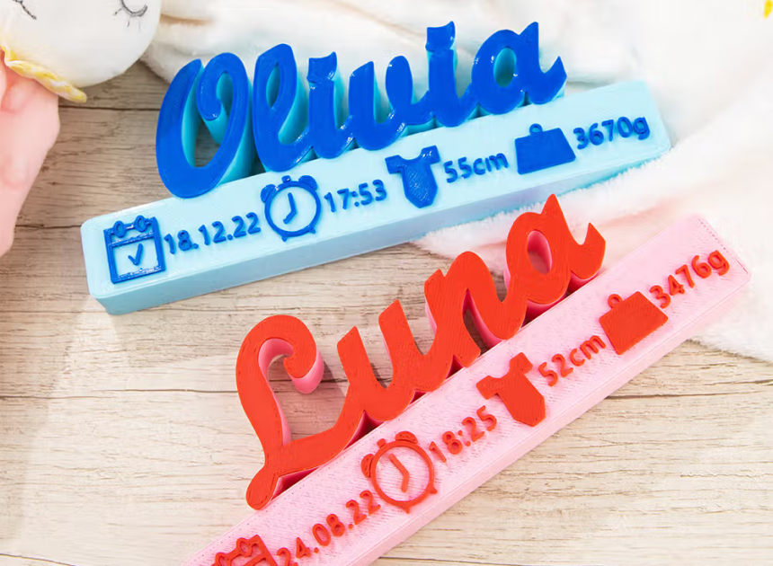 Personalisierte 3D-Druck-Geburtsankündigung Deko mit Name, Gewicht, Größe und Geburtsdatum: 3D Druck Baby Geschenk