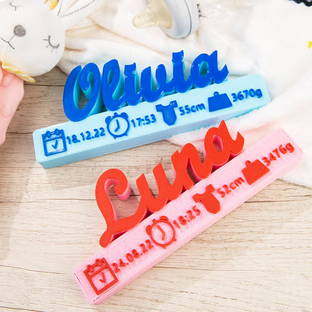 Personalisierte 3D-Druck-Geburtsankündigung Deko mit Name, Gewicht, Größe und Geburtsdatum: 3D Druck Baby Geschenk