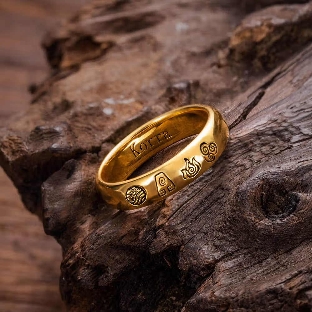Personalisierter Avatar Ring 4 Elemente mit Innengravur: Wasser, Erde, Feuer und Luft als minimalistischer Bandring aus Edelstahl und Echtsilber
