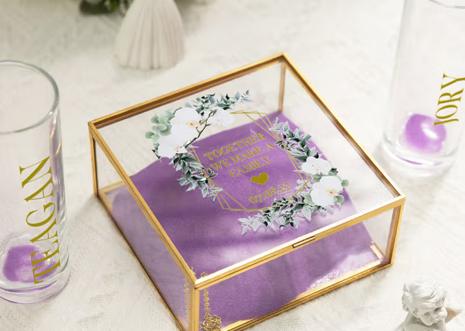 Personalisiertes Sandzeremonie-Set für Hochzeit: Glasvasen-Einheitsset mit Namen, Datum und wählbaren Sandfarben