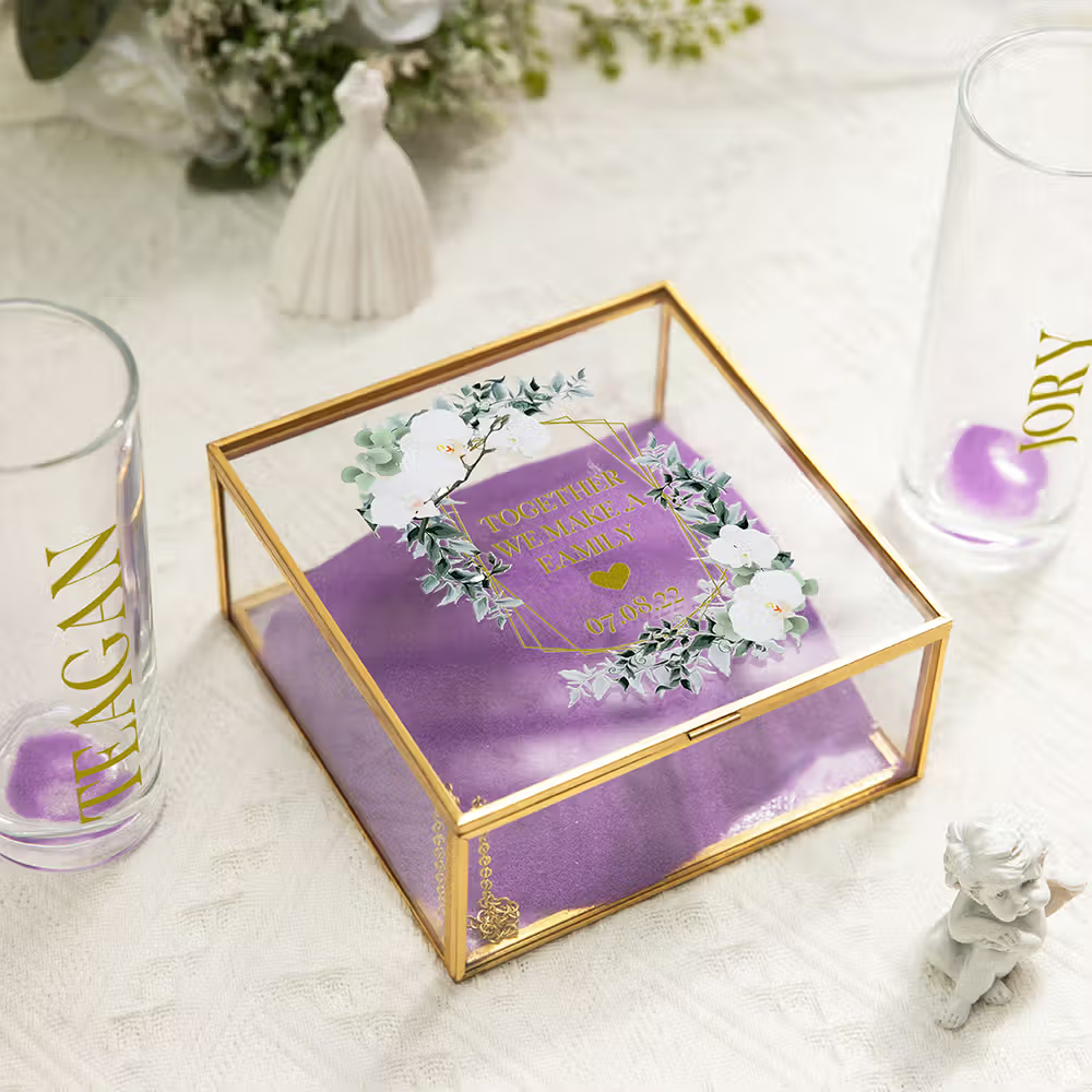 Personalisiertes Sandzeremonie-Set für Hochzeit: Glasvasen-Einheitsset mit Namen, Datum und wählbaren Sandfarben