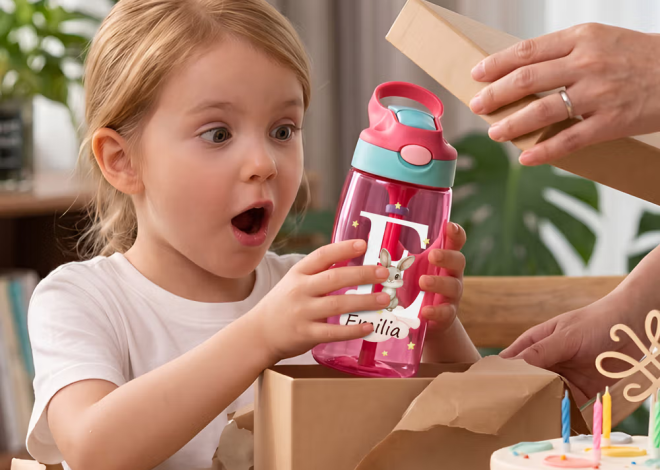 Personalisierte Waldtier Kinder-Wasserflasche mit Strohhalm & Namen: Auslaufsichere Trinkflasche für Kindergarten, Schulanfang und Freizeit