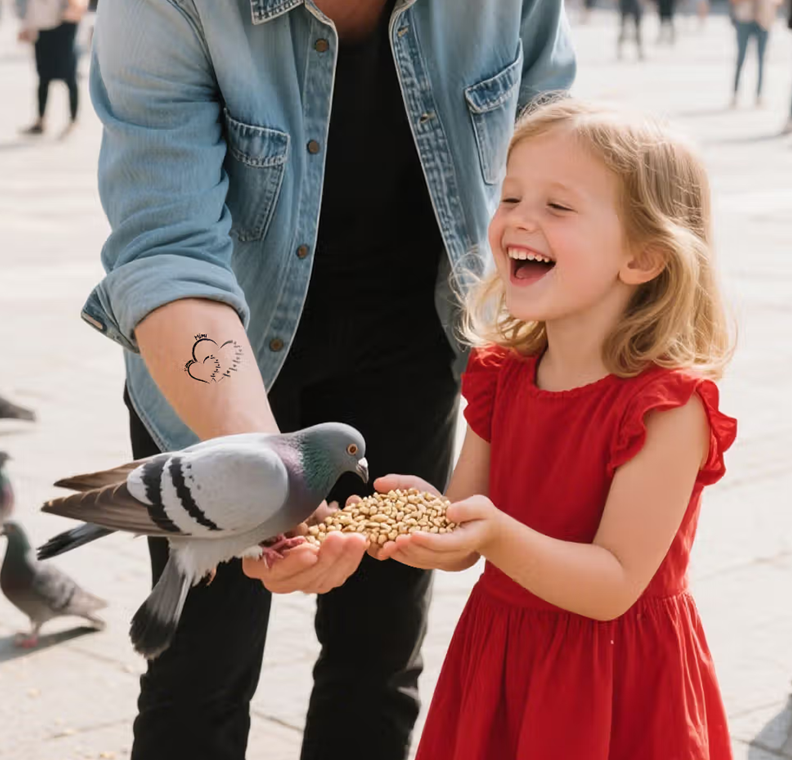 Personalisiertes temporäres Herz-Tattoo mit Kindernamen für Mama und Oma im 15er-Set