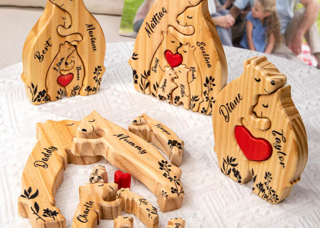 Personalisiertes Bären-Familienpuzzle aus Holz mit Namen: Ein liebevolles Zeichen für familiären Zusammenhalt