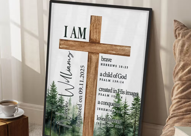 Personalisierte Leinwand mit Holzkreuz-Motiv und Bibelvers: Spirituelle Geborgenheit und Glaube für einen gesegneten Lebensweg