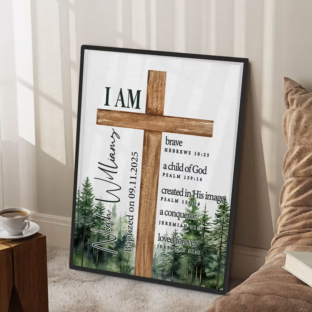 Personalisierte Leinwand mit Holzkreuz-Motiv und Bibelvers: Spirituelle Geborgenheit und Glaube für einen gesegneten Lebensweg