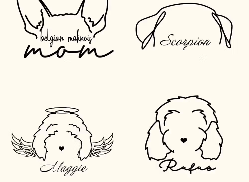Personalisierte minimalistische Hundeohren Tattoo-Sticker mit Namen: Feine Linienkunst und Zuneigung als stilvolles Haut-Accessoire
