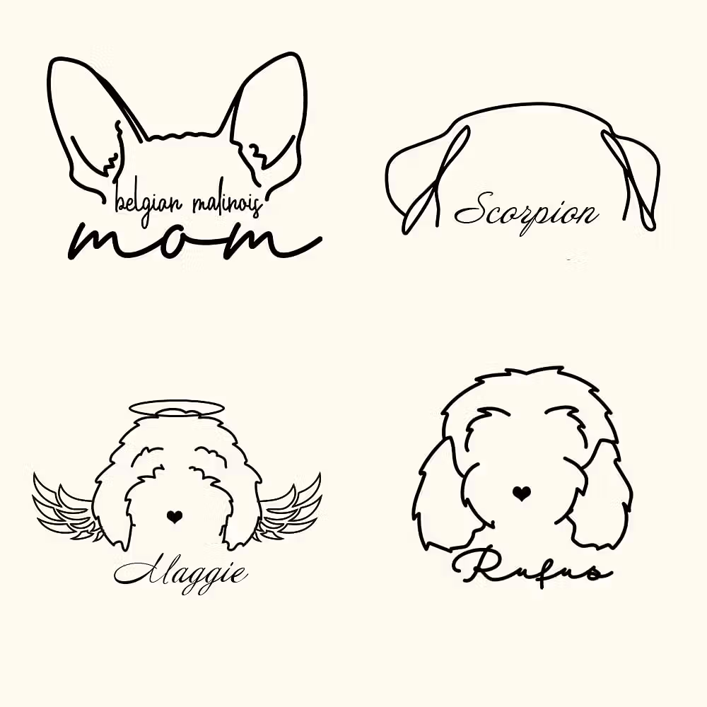 Personalisierte minimalistische Hundeohren Tattoo-Sticker mit Namen: Feine Linienkunst und Zuneigung als stilvolles Haut-Accessoire