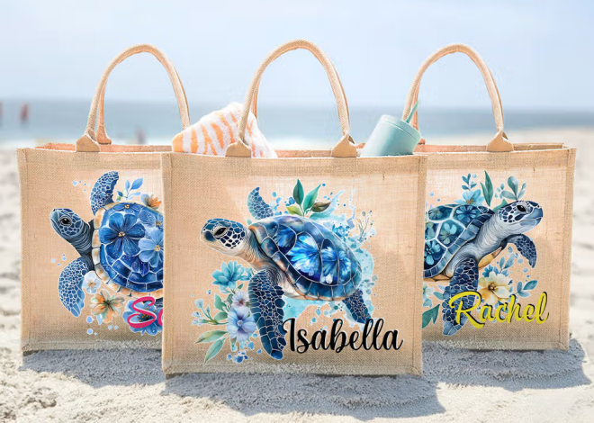 Personalisierte Jute-Tasche mit Meeresschildkröte und Namen: Maritime Leichtigkeit und natürliche Eleganz für jeden Sommertag