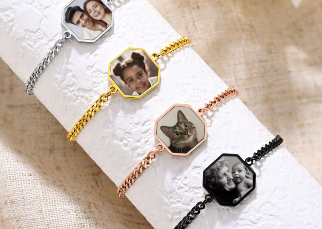 Ein Foto, das erst bei Wärme sichtbar wird: Personalisiertes Edelstahl-Armband mit wärmeaktiviertem Foto und Gravur
