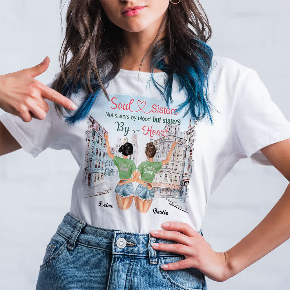 Personalisiertes beste Freundinnen T-Shirt mit Seelenverwandte Spruch: Individuelles Freundschafts-Shirt aus Baumwolle