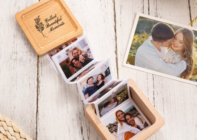 Personalisierte Holz-Fotobox mit Ziehharmonika-Auszug: Kostbare Lebensmomente zum Entfalten in einem zeitlosen Andenken