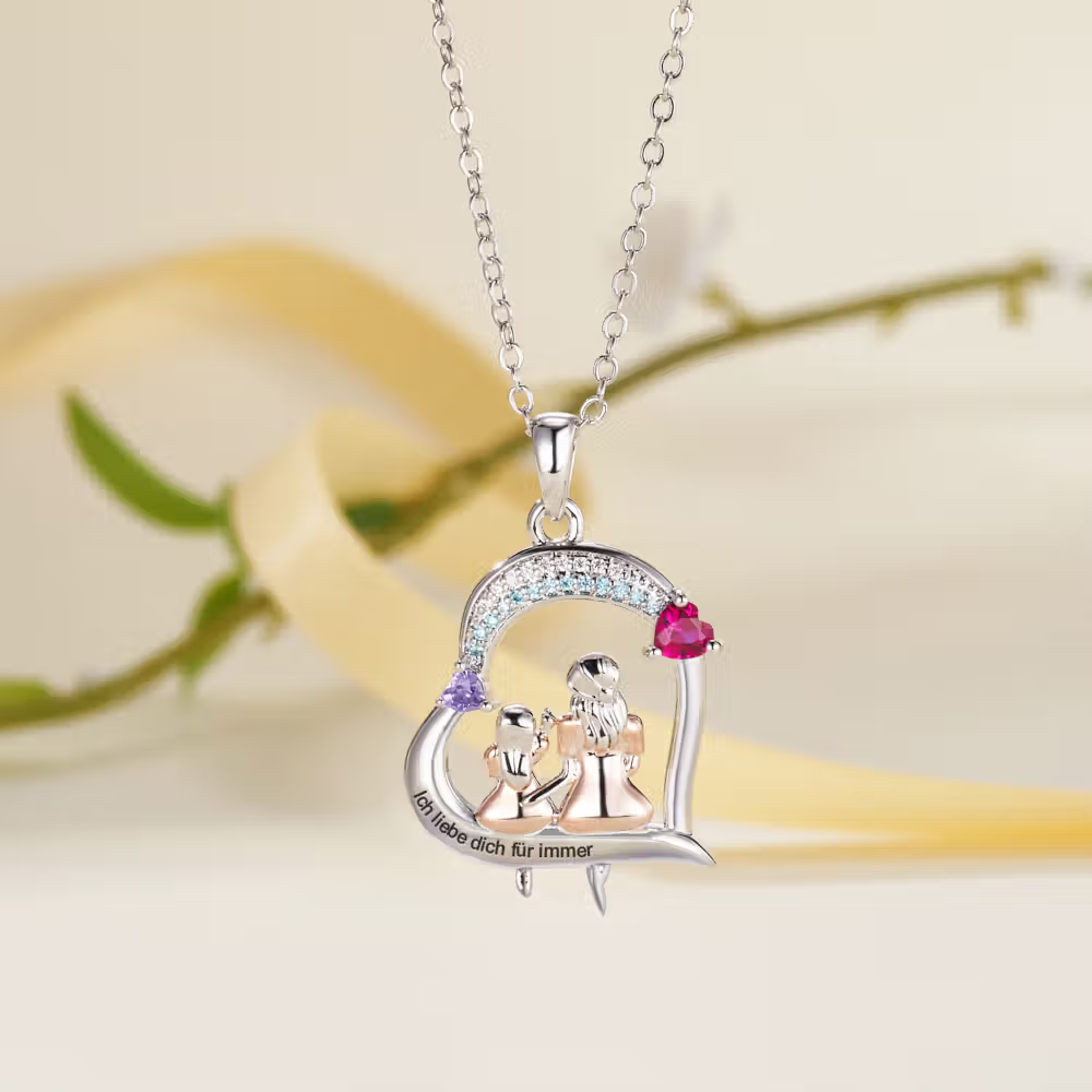 Personalisierte Mutter-Tochter-Herzkette mit Gravur und Geburtssteinen: Einzigartiger Schmuck voller Liebe und Verbundenheit