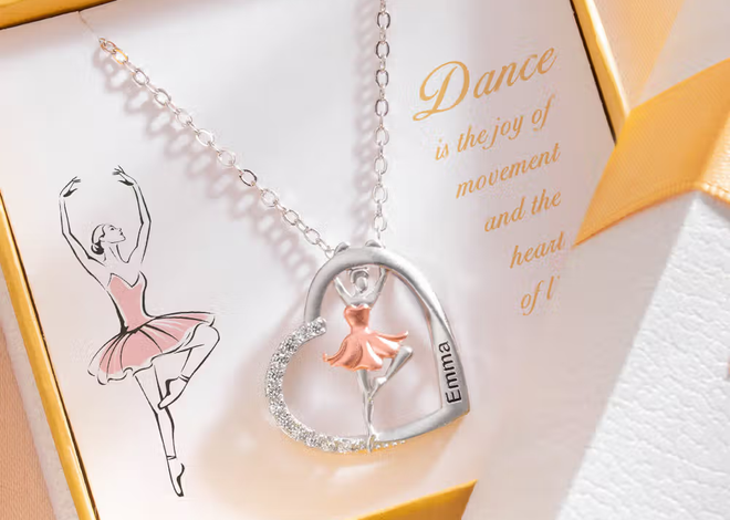 Ballettliebe im Kristallherz: Personalisierte Balletttänzerin-Halskette mit Zirkonia und Namensgravur