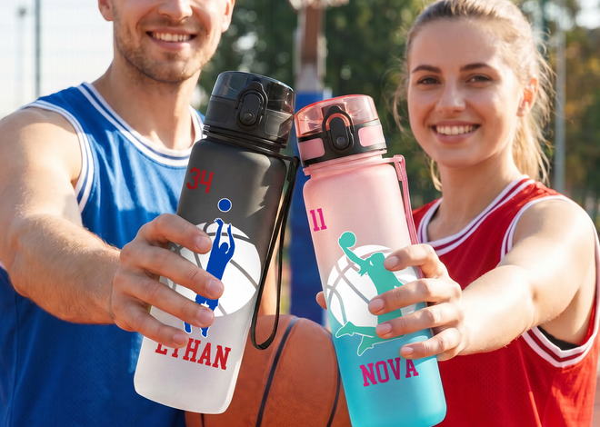 Personalisierte Basketball-Trinkflasche mit Spieler-Silhouette und Namensaufdruck