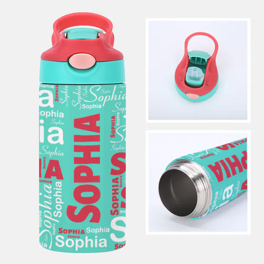Trinkspaß für kleine Abenteurer: Personalisierte Edelstahl-Kinder-Trinkflasche mit Silikon-Trinkhalm und Namen