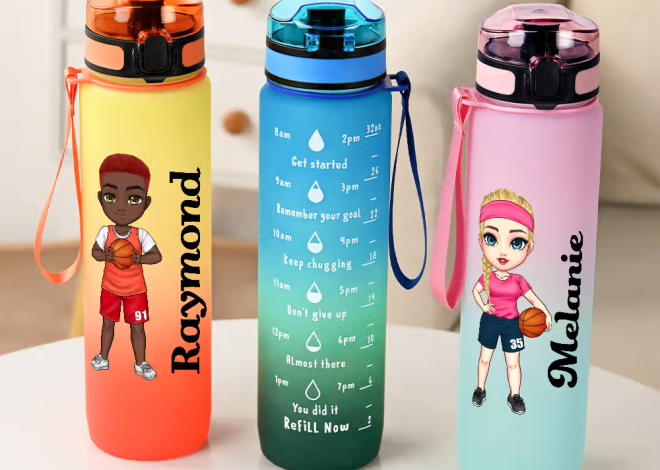 Personalisierte Basketball-Sporttrinkflasche mit Zeitskala, Farbverlauf und Namen