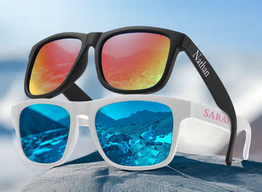 Personalisierte polarisierte Sonnenbrille mit UV-Schutz und Wunschtext