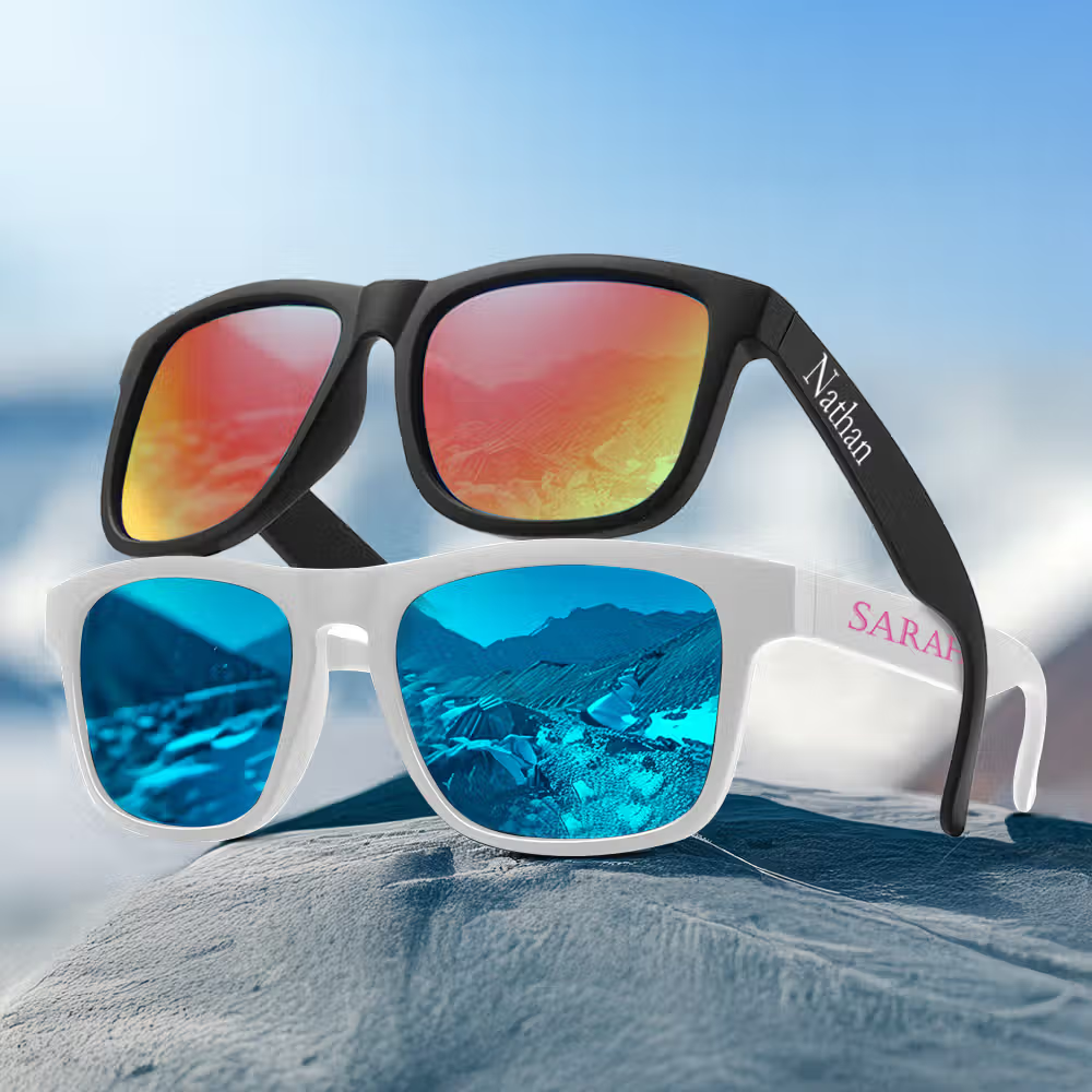 Personalisierte polarisierte Sonnenbrille mit UV-Schutz und Wunschtext