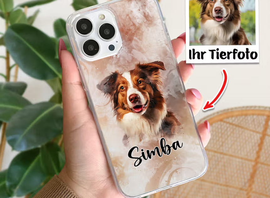 Personalisierte Aquarell Hund Katze TPU iPhone Handyhülle mit Namen