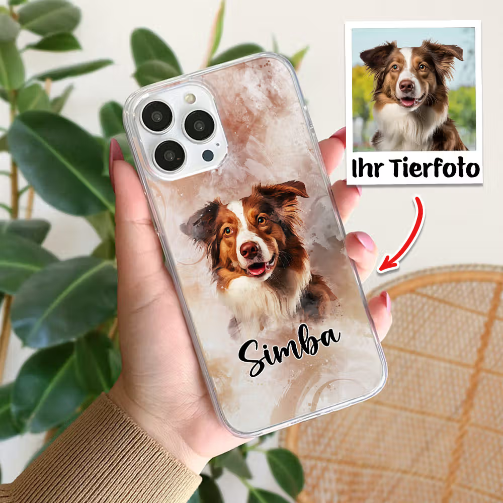 Personalisierte Aquarell Hund Katze TPU iPhone Handyhülle mit Namen
