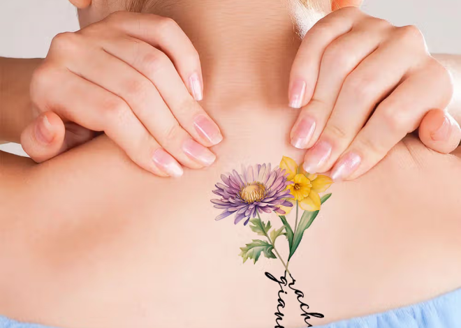 Personalisierte Aquarell-Geburtsblumen-Tattoo-Aufkleber mit Namen