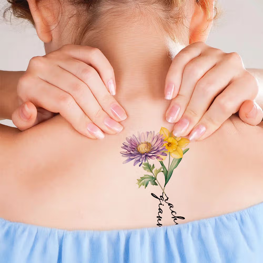 Personalisierte Aquarell-Geburtsblumen-Tattoo-Aufkleber mit Namen